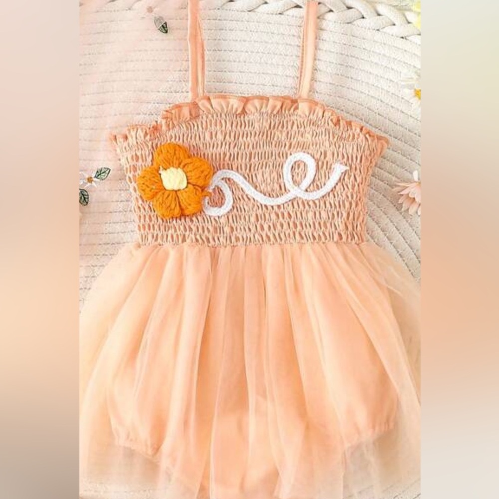 Baby Girls' Cute Flower & Letter Embroidery Bodysuit, size 6-9 months